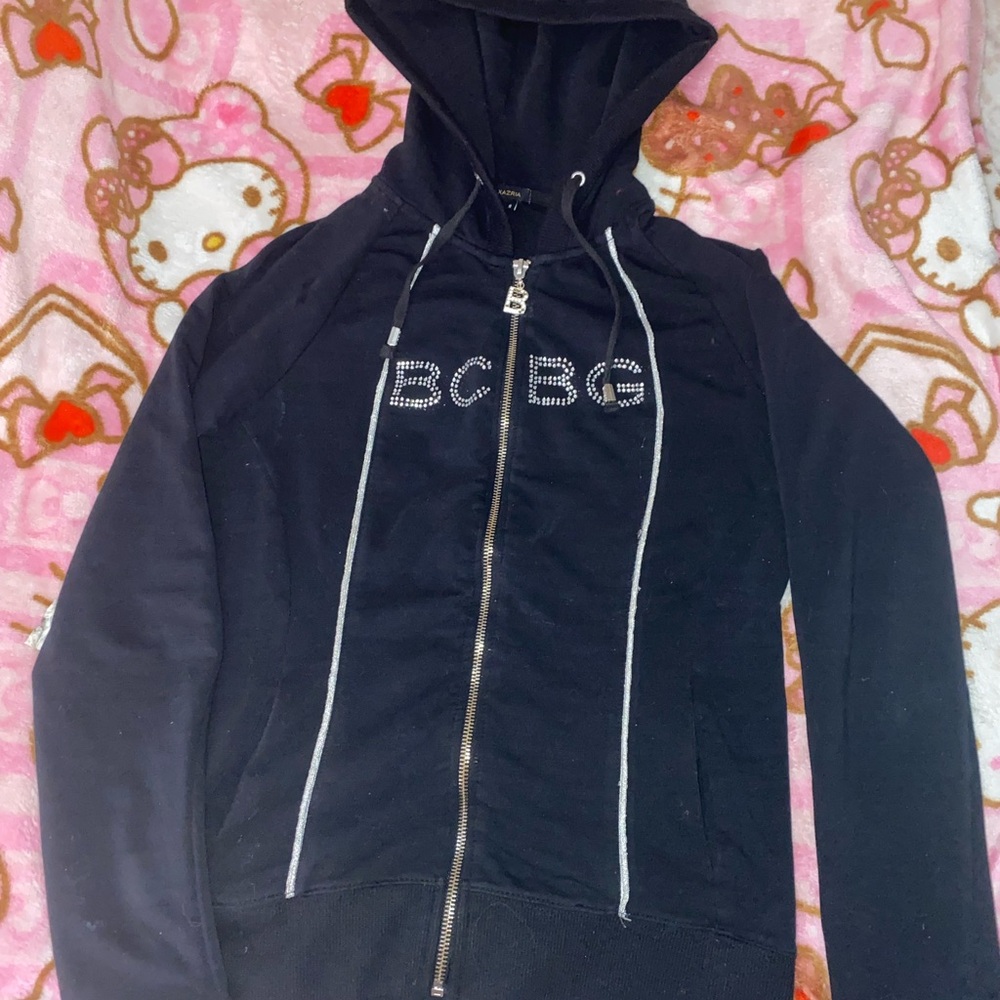 BCBG Black Hoodie with Rhinestone Detail